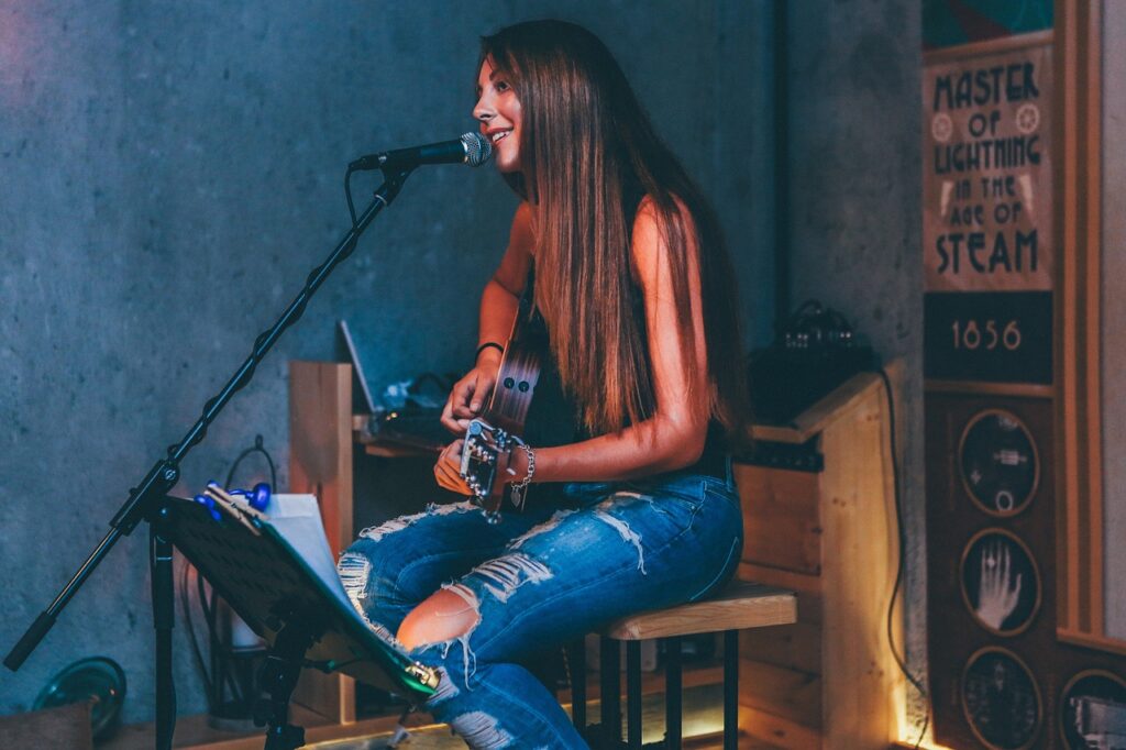people, singing, girl